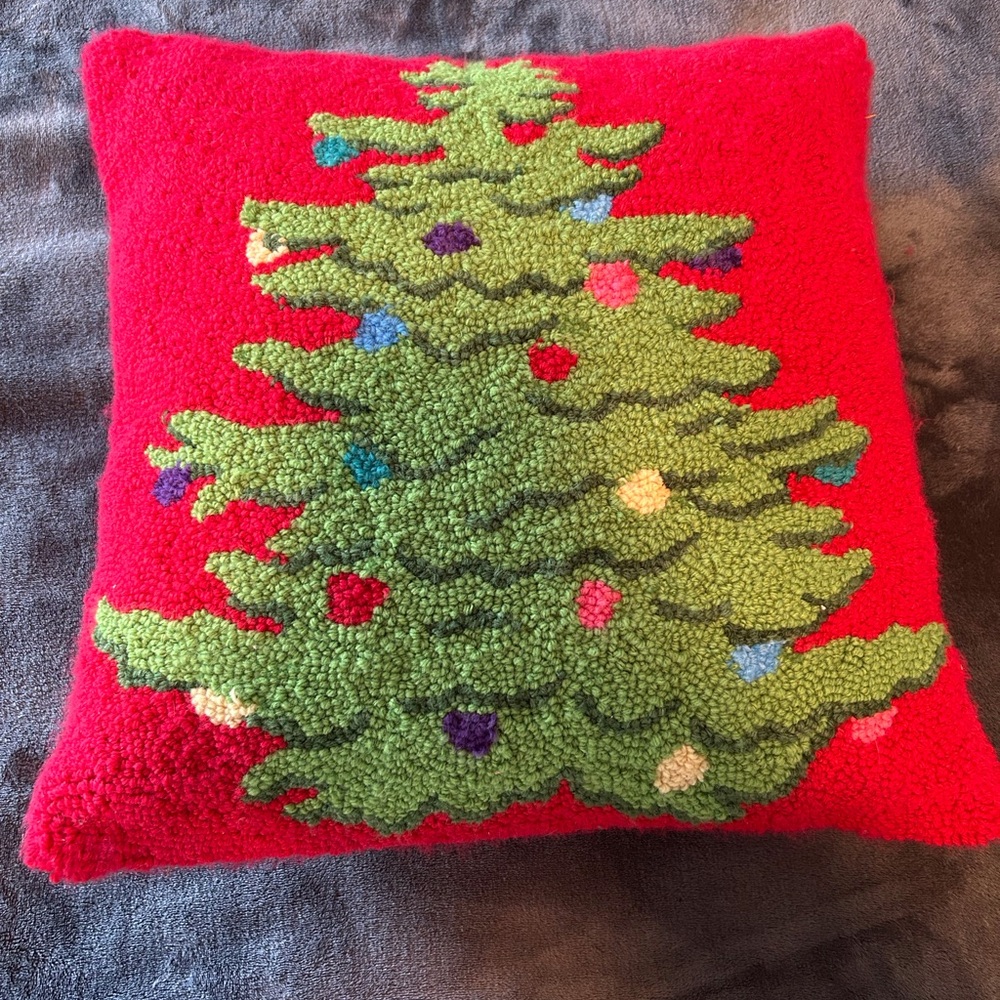 Festive Red Christmas Tree Throw Pillow